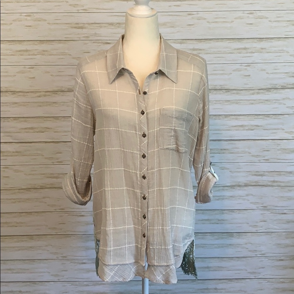 Soft Surroundings Button Front Blouse with Lace